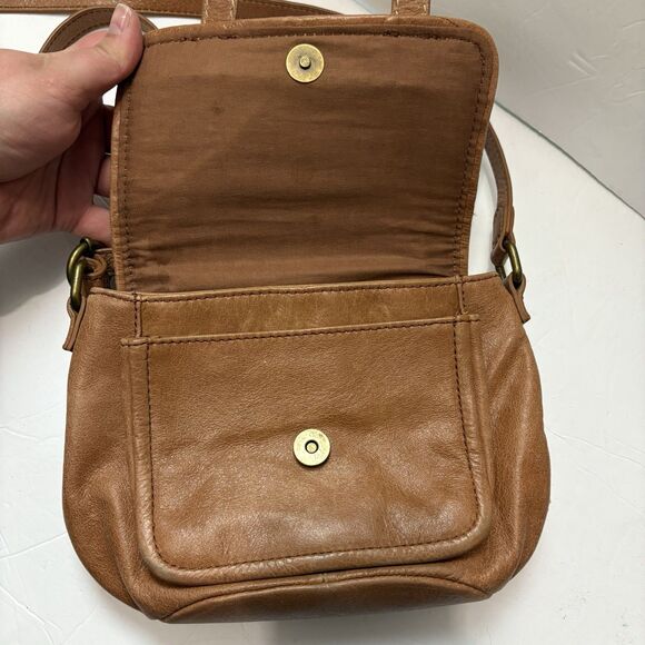 THE SAK Leather Crossbody Bag Pockets Tan Brown Adjustable Cane Ribbon Detail - Picture 4 of 11